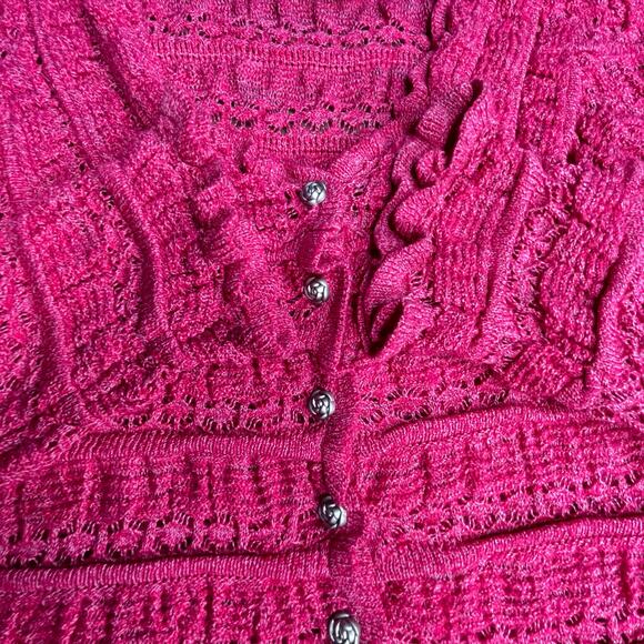 Free People Wild Roses Pink Ruffle Knit Cardigan Sweater NWT Size S Wild Berry - Picture 10 of 11